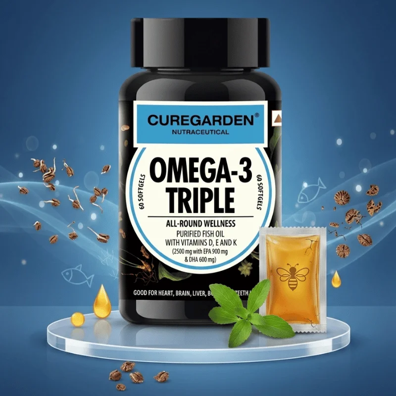 Curegarden Purified Omega-3 Fish Oil (EPA & DHA) with Vitamins D, K & E