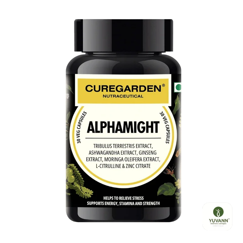 Curegarden Alphamight Daily Strength & Stamina Supplement (Ashwagandha, Tribulus & Ginseng) – 60 Veg Capsules