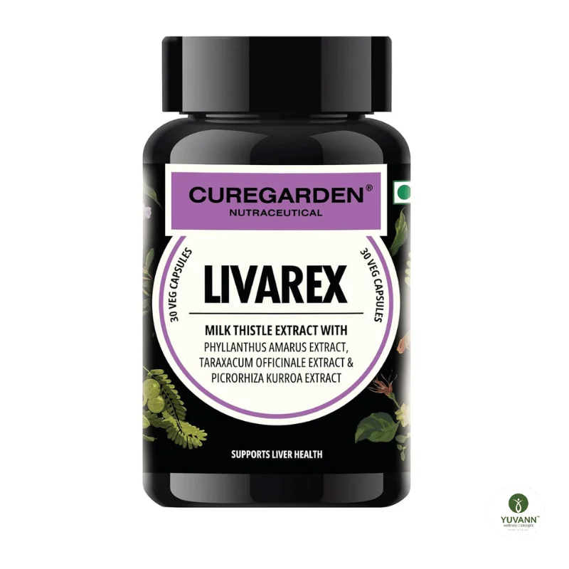 Curegarden Livarex Liver Health Supplement (Milk Thistle, Kutki & Bhumi Amla) – 60 Veg Capsules